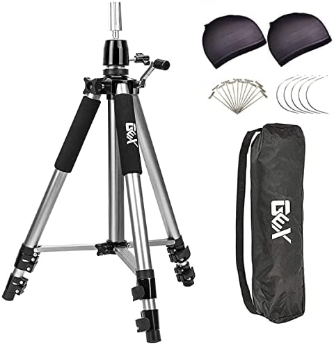 GEXWORLDWIDE GEX 63" Heavy Duty Mannequin Tripod Stand for Wig Cosmetology Training Practice Doll Manikin Head Tripod Wig Stand With Travel Bag (Silver) by GEXWORLDWIDE