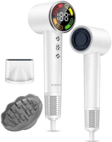 High-Speed Hair Dryer with Diffuser, Ionic Blow Dryer, White by BYZEEYABEAUTY