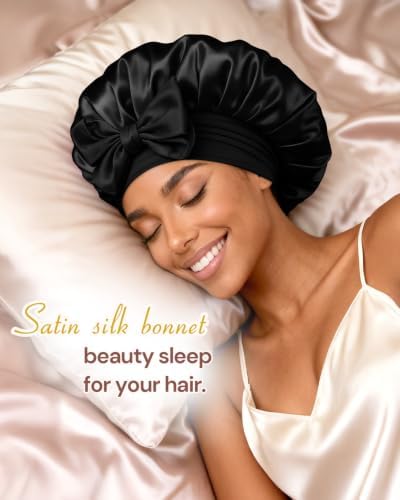 BONNET QUEEN Very Soft Satin Lined Bonnet,Anti-Frizzy Silk Like Bonnet for Sleeping for Curly Hair with Tie Band,Grey Rose Gold - Image 2