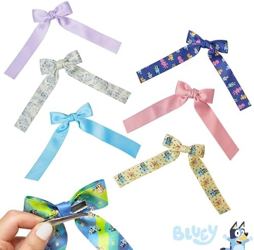 Bluey Printed Long Tail Hair Bow Set for Girls – 7-Pack Printed Bows with Alligator Clips – Cute Hair Accessories for Kids Ages 3+ - Image 6
