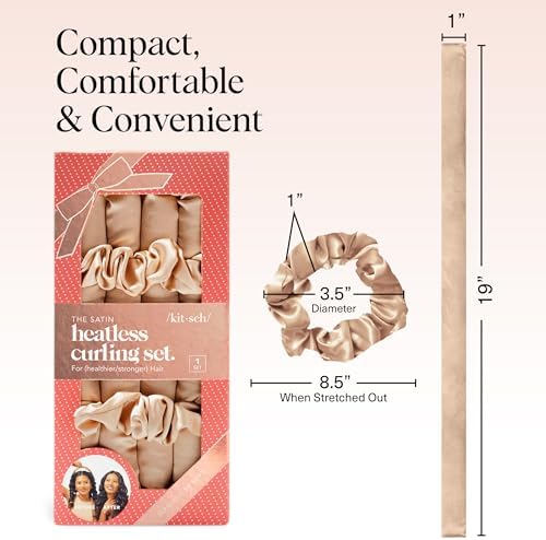 Kitsch Satin Heatless Hair Curler Set - Heatless Curls Overnight, Hair Rollers for Soft Curls & Frizz-Free Styling, No Heat Curlers To Sleep in, Curling Rod Headband with 2 Scrunchies - Champagne - Image 5