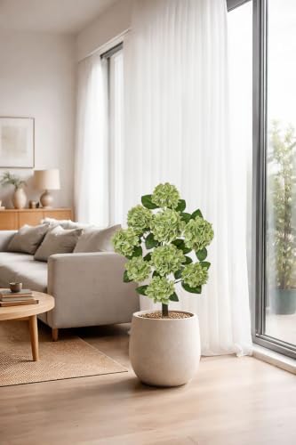 3FT Green Hydrangea Artificial Flowers Tree Large Real Touch Faux Silk Hydrangea Plants Potted Fake Flower in Black Pot for Home Indoor Outdoor Front Porch Garden Entrance Living Room Decor, 2 Pack - Image 6
