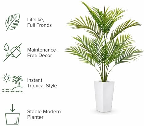 Garvee Artificial Palm Tree, 4.5FT Tall Faux Tropical Areca Plants with White Tall Planter, Fake Potted Tree with Lifelike Leaves, Indoor & Outdoor Plant for Living Room Bedroom Home Office Decor - Image 4