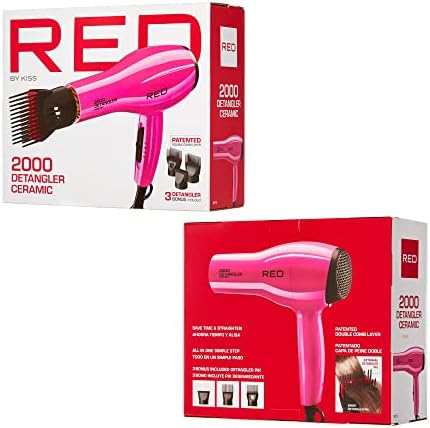 RED by KISS 2000 Ceramic Hair Dryer, Professional Salon Blow Dryer, 2 Detangler Pik Attachments, Tourmaline Technology, 3 Heat Settings, Easy Storage Loop (Pink) - Image 5