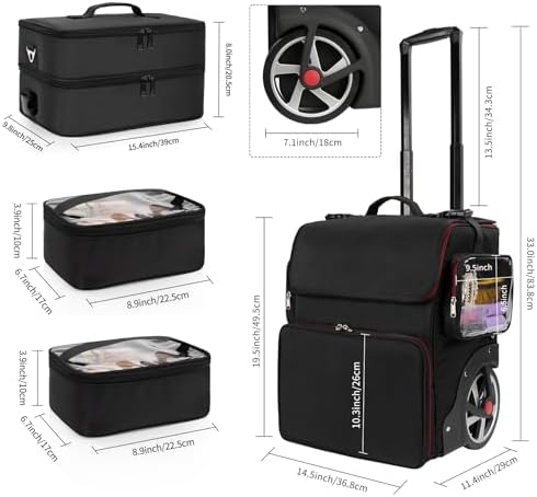 Large Makeup Train Case with Makeup Travel Bag and 4 Clear Makeup Bags for Hairstylist, Hairdresser Bag with Detachable Pouch,Heat Insulation Anti-scalding for Hairdressing Organizer Big wheels - Image 2