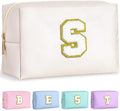 TOPEAST Initial Cosmetic Bag for Women, Preppy Small Makeup Bag, PU Leather Waterproof Toiletry Bag, Monogrammed Birthday Gifts for Women, Stuff for girls (White S) by TOPEAST