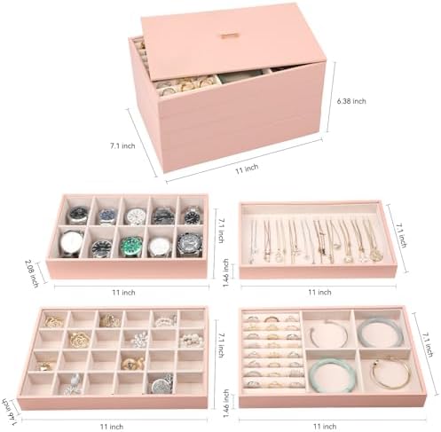 Voova Stackable Jewelry Organizer Tray with Lid (Set of 4, Pink) - Image 5