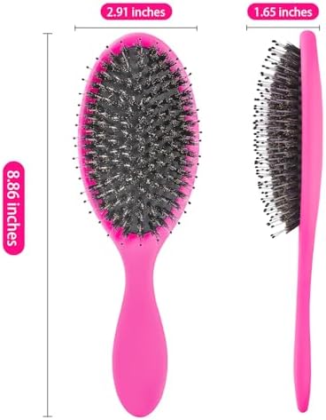 Boar Bristles Hair Brush for Women and Men, Detangling Hair Brush for Smoothing Massage Add Shine, Nylon&Boar Bristles Detangler brush for Hair Healthy (1 Pack-HotPink) - Image 2