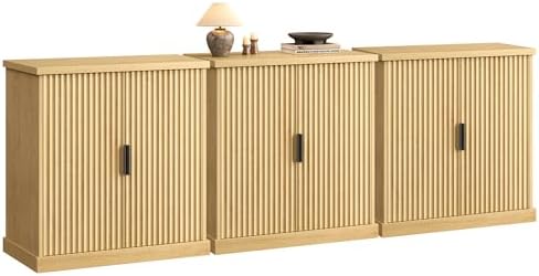 VASAGLE Set of 3 Buffet Cabinet with Adjustable Shelves, Fluted Doors by VASAGLEbySONGMICSHOME
