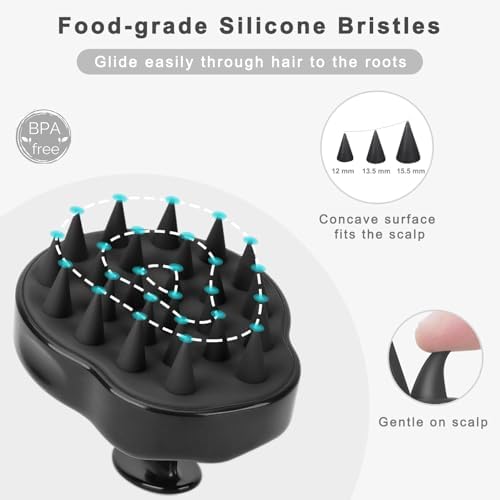FREATECH Scalp Scrubber Scalp Massager Hair Growth, Shower Shampoo Brush with Silicone Bristles for Dandruff Removal and Hair Care, Wet & Dry Hair Massager Scalp Exfoliator for Men Women Kids，Black - Image 4