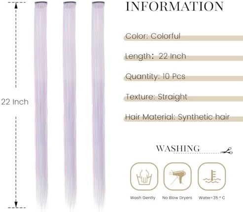 10 Pcs Colored Clip in Hair Extensions 22 Inch Clip in Hair Extension - Image 2