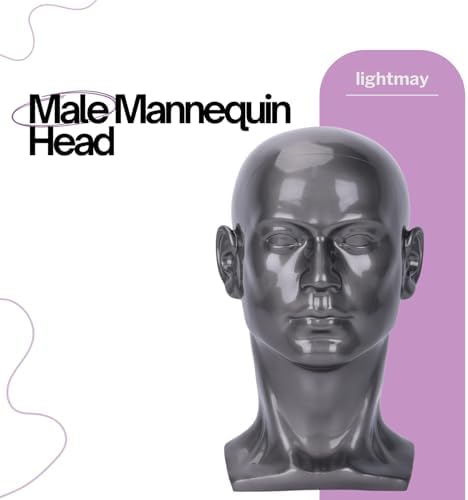 Male Mannequin Head – 13.7” Silver Gray PVC Wig Stand for Hats, Wigs, Glasses – Sturdy, Easy-to-Clean Display for Salon or Home Use - Image 2