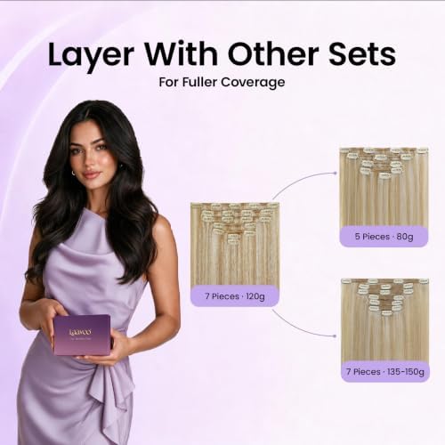 LaaVoo Clip In Hair Extensions, Blonde Highlights, 14 Inch 5Pcs 80g - Image 6