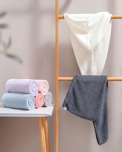 Lumimi Microfiber Hair Towel Wrap for Women, 5 Pack, 5 Colors C - Image 5