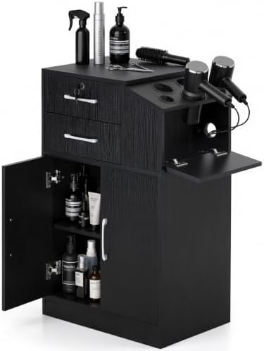 BarberPub Locking Barber Station with Storage Cabinet 2005 (Black) by BarberPub