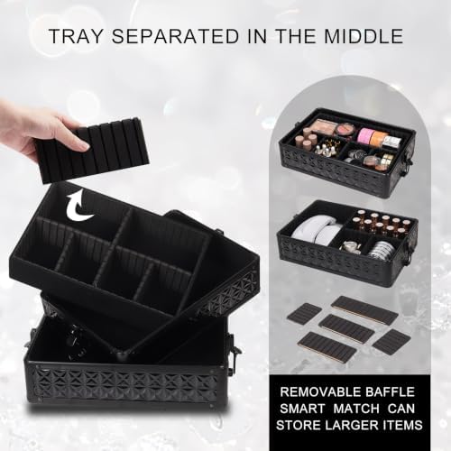Rolling Makeup Train Case, 5 in 1, Professional Cosmetic Trolley (5, Black) - Image 5