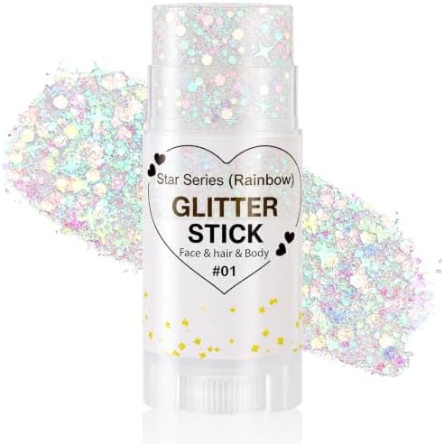 Mysense Rainbow Glitter Stick,Face Hair Body Glitter for Halloween Cosplay Mermaid Costume,Sparkling Chunky Glitter Makeup,Singer Concert Festival Rave Outfit Accessories for Women and Kids by Mysense