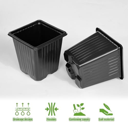 Anyumocz 100Pcs Square Plant Nursery Pots,3.5 Inch Plastic Pots with Drainage Holes,Reusable Seed Starter Pots for Flowers,Vegetables,Garden Planting,Transplanting,Succulents,Cuttings(Black) - Image 5