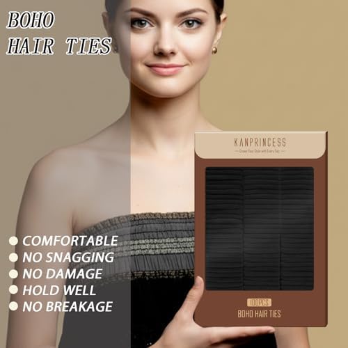 Kanprincess Black Nylon Hair Ties, 100PCS No-Damage Soft Bands for Women - Image 5