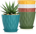 7 Inch Plant Pots 5 Pack, Flower Planters with Drainage Holes and Trays,Plastic Pots for Indoor Outdoor Plants,Multicolor by SQKH