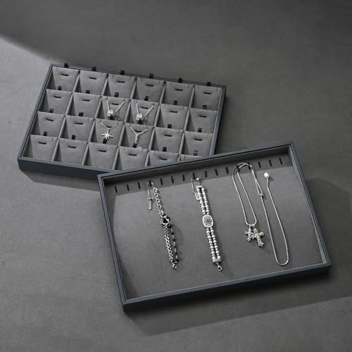 Grey Microfiber 20 Hook Anti-Tangle Necklace Bracelet Jewelry Tray - Image 3