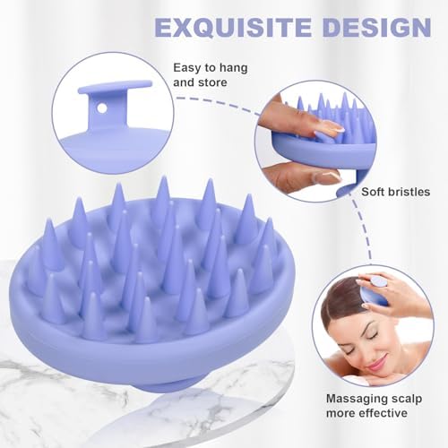 Meartchy Silicone Scalp Massager, Scalp Scrubber for Hair Growth with Soft Bristles, Scalp Exfoliator Brush Dandruff Removal Shampoo Brush for Wet Dry Scalp Care (Light Purple) - Image 3