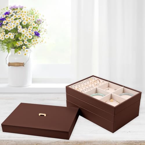 Voova Stackable Jewelry Organizer Tray with Lid (Set of 4, Coffee) - Image 4