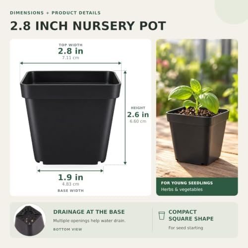 250 Packs Square Nursery Pots for Plants 2.8 Inch Seedling Pots - Image 2
