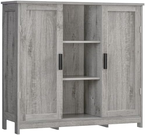 Iwell Storage Cabinet with 2 Doors and 4 Adjustable Shelves, Buffet Cabinet with Storage, Floor Cabinet for Living Room, Entryway, Kitchen, Rustic Gray by IWELL
