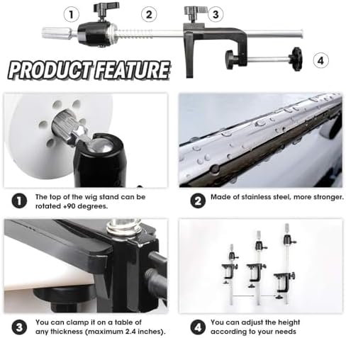 ZQIAN BEAUTY Scalable Wig Stand C Clamp Wig Head Stand Metal Mannequin Head Stand Holder Adjustable Height C-Clamp Table Stand Holder for Wig Doll Head - Image 5