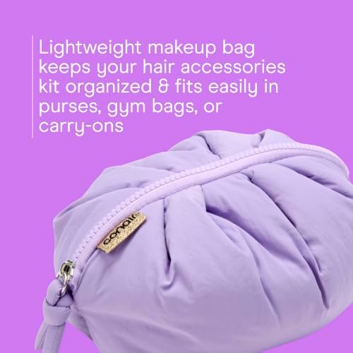Conair Hair Accessories Kit for Women, Hair Clips, Hair Ties & Detangler Brush Set, No-Damage Styling Essentials for Travel & On-the-Go with Lighted Mirror & Puffer Bag, Purple - Image 3