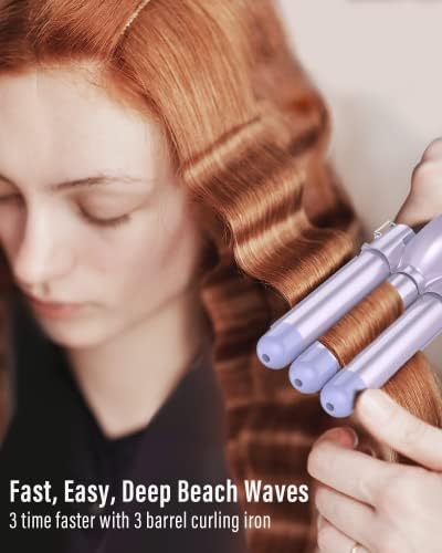 Waver Curling Iron Wand - BESTOPE PRO 5 in 1 Curling Wand Set with 3 Barrel Hair Crimper for Women, Fast Heating Crimper Wand Curler in All Hair Type, Women Gifts - Purple - Image 3