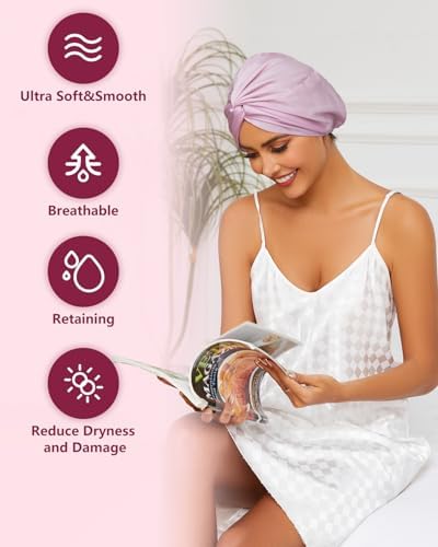 HFRHTGY Adjustable Silk Satin Hair Bonnet for Sleeping, Double Layer Hair Wrap Sleep Cap Turban for Women Men, Curly Straight Braid Unisex (Royal Lavender) - Image 3