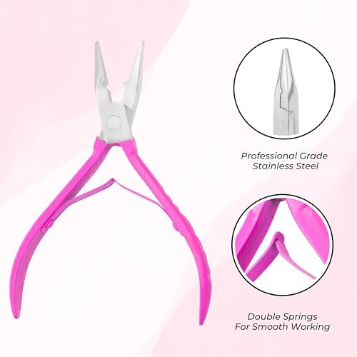 Hair Extension Pliers for Bead Extensions, Pink, Micro Links Tool - Image 2