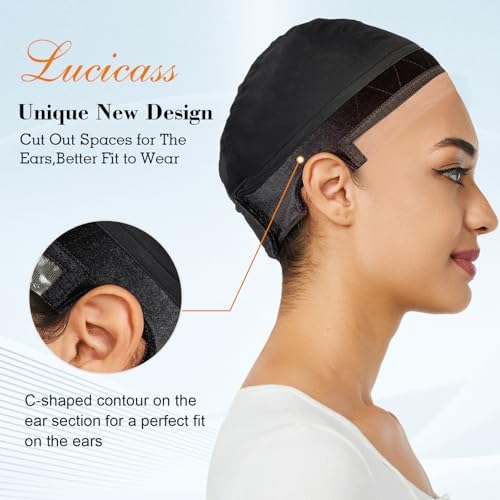 Wig Cap Wig Grip Cap for Keeping Wigs in Place Non Slip Wig Cap with Velvet Wig Grip Band Make Your Wig Be Glueless Wig Caps for Women (Black, L) - Image 3