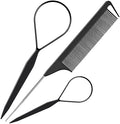 TsMADDTs 3Pack Hair Styling Tools Set with French Braid Loop, Rat Tail Comb, and Metal Pin Tail Braiding Comb, Black by TsMADDTs