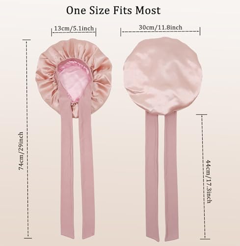 2 PCS Kids Bonnets for Girls,Silk Bonnet for Kids Boys,Double Layer Reversible Satin Bonnet Sleep Cap for Child 3-12Y (pink&pink) - Image 4