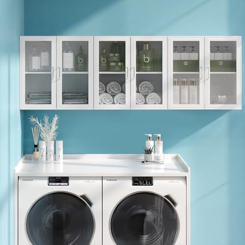 Furnaza Set of 3 White Kitchen Wall Storage Cabinet with Acrylic Glass Door by Furnaza
