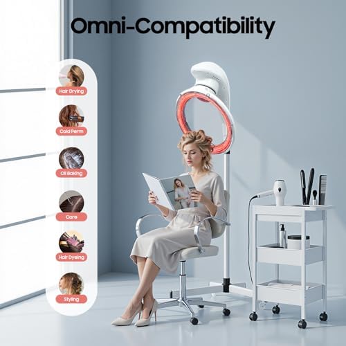 Standing Hair Color Processor, 950w Orbiting Rotating Hair Dryer with Adjustable Height & Rolling Base, Hair Accelerator with Time & Temperature Control for Perm Styling, Salon & Home Use (White) - Image 2