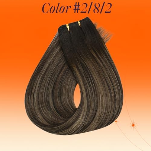 Full Shine Weft Hair Extensions Human Hair Balayage Brown 18 Inch 105g - Image 2