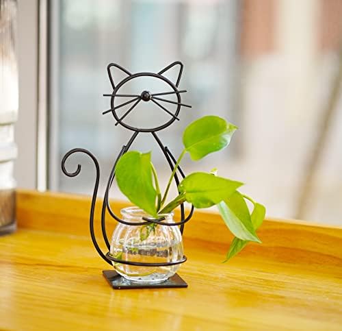 Desktop Cat Planter Propagation Station, Glass Vase Metal Stand by Joyathome