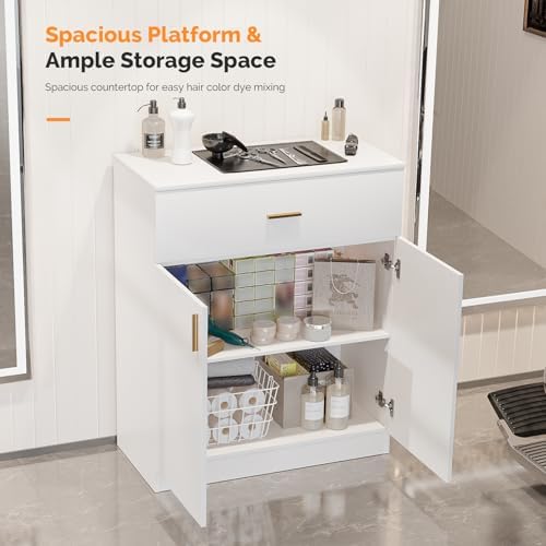 OmySalon Salon Storage Station Barber Station, Salon Stations for Hair Stylist, Free Standing Cabinet Beauty Salon Spa Equipment with 1 Drawers, 1 Storage Cabinet for Hair Styling, White - Image 4