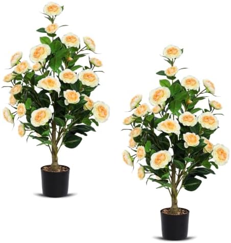2 Pack Artificial Camellia Trees with Potted(Yellow Flowers) by Unknown