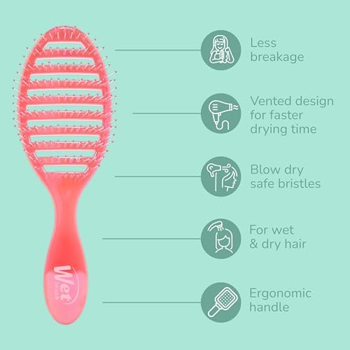 Wet Brush Speed Dry Hair Brush, Blow Dry Safe Bristles & Vented Design For Faster Drying Time, Ergonomic Handle, Reduces Breakage & Detangles All Hair Types, Limited Edition Prismatic Glow Pink - Image 3