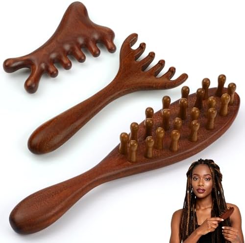 ProSuites 3 Pack Wooden Scalp Massager Tool Loc Combs,Long Handle Head Massage Scalp Loc Brush for Dreads,Multifunctional Hair Massager Tool for Men & Women by ProSuites