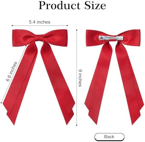 2PCS Silky Satin Hair Bows Hair Clip Red Hair Ribbon Ponytail Holder Accessories Slides Metal Clips Hair Bow for Women Girls Toddlers Teens Kids - Image 4