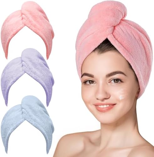 Hicober Microfiber Hair Towel Wrap for Women, Pink Blue Purple, 3-Pack by Hicober