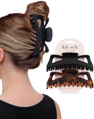 Kitsch 5 Inch Large Claw Clips for Thick and Long Hair - Black & Tort, 2pcs by Kitsch