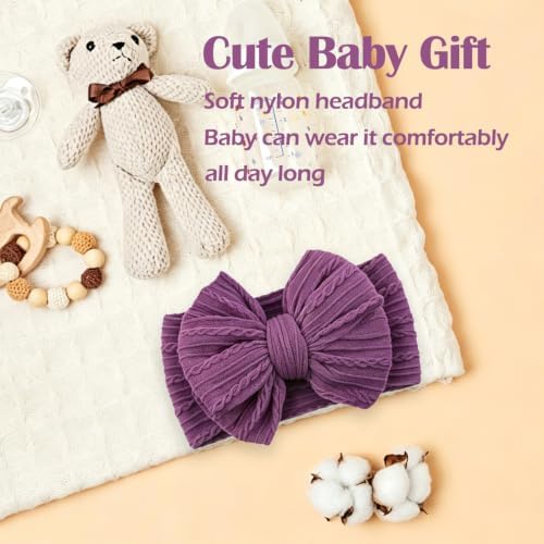 Baby Bows Headbands Soft Nylon Handmade Hair Accessories for Newborn Infant Toddler Kids (3 Black Purple Brown, Large) - Image 5