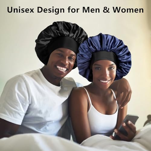 2pcs Bonnets for Men, Double Layer Hair Bonnet Satin Bonnet for Women Curly Hair Braids - Image 5